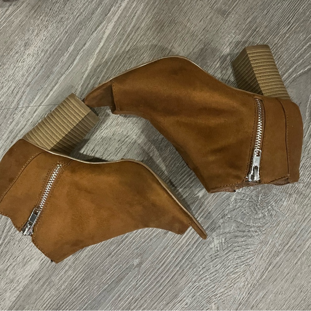 Brown Peep-Toe Ankle Boots